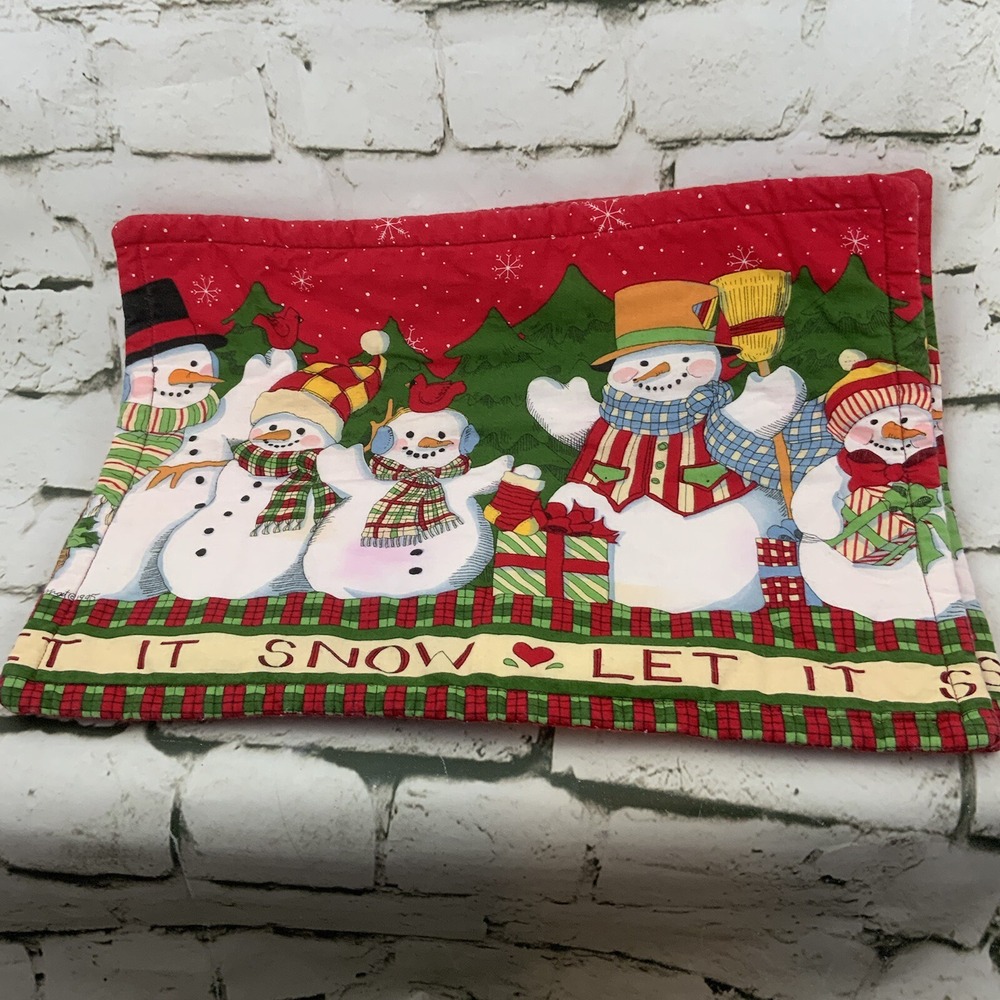 Vintage Christmas Placemats Let It Snow Snowmen Lot Of 3